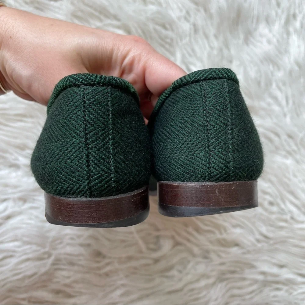 Stubbs and Wootton Women’s Green Herringbone Loafer Flat Shoes EUC Size 6.5